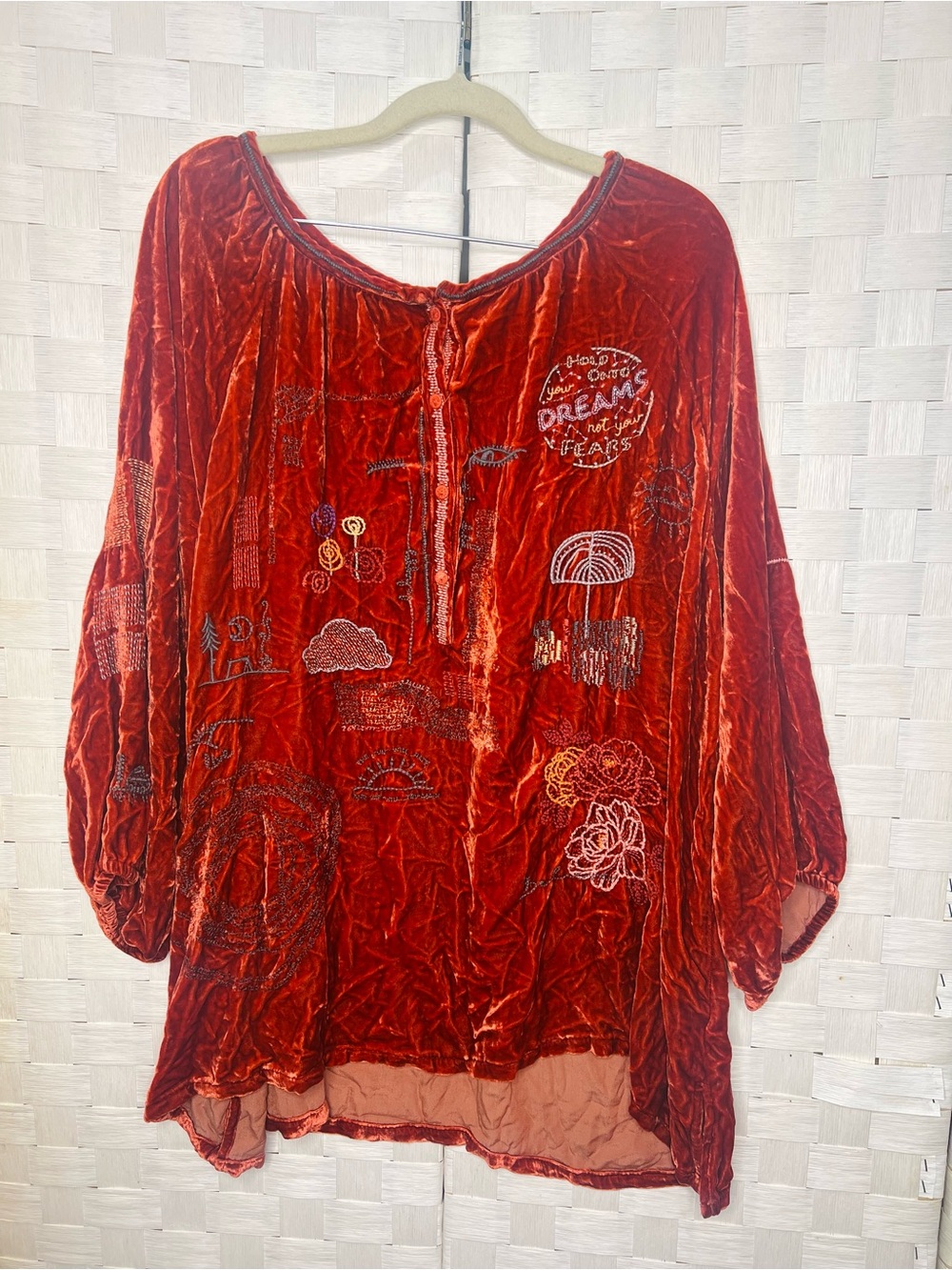 Johnny Was Burnout Velvet Embroidered Boho Tunic Blouse